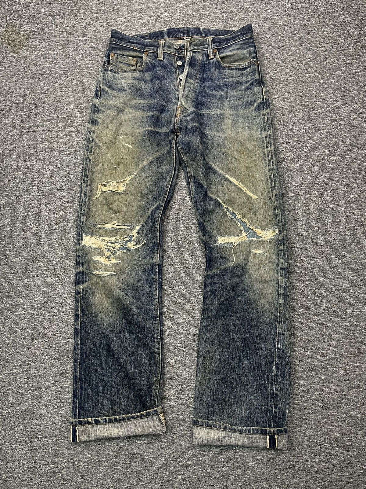 image of Vintage Denime Japan Selvedge Denim Distressed Jeans in Blue, Men's (Size 30)