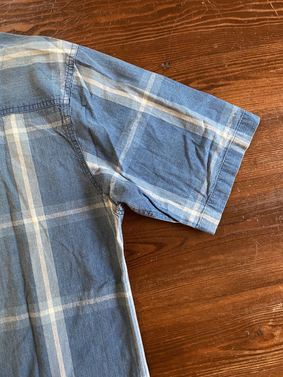 Vintage Vintage 90’s Apparel Workshop Plaid Faded Denim Button Up Size US M / EU 48-50 / 2 - 9 Thumbnail