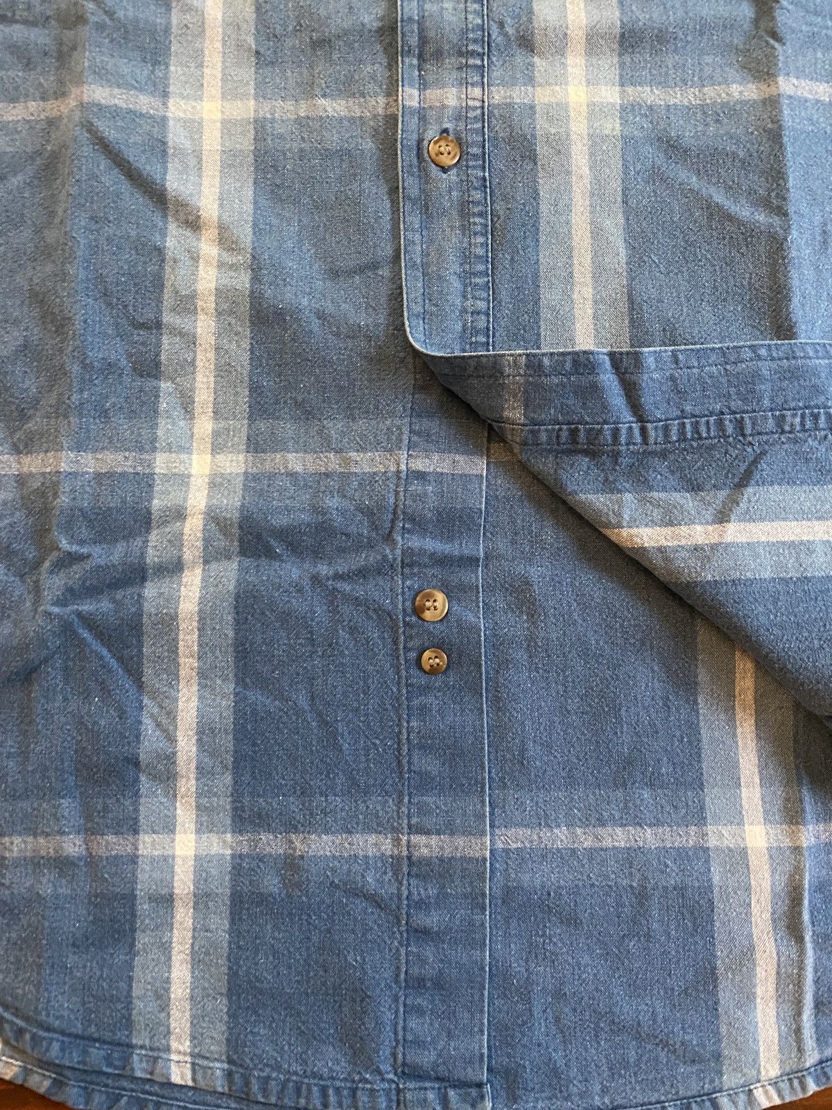 Vintage Vintage 90’s Apparel Workshop Plaid Faded Denim Button Up Size US M / EU 48-50 / 2 - 2 Thumbnail