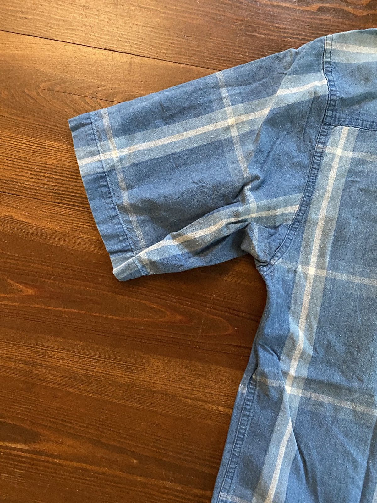 Vintage Vintage 90’s Apparel Workshop Plaid Faded Denim Button Up Size US M / EU 48-50 / 2 - 10 Thumbnail