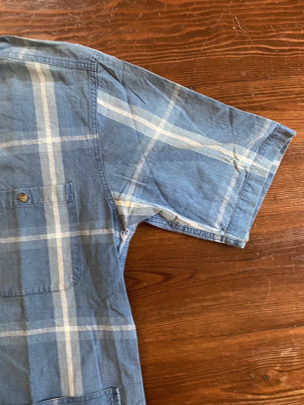 Vintage Vintage 90’s Apparel Workshop Plaid Faded Denim Button Up Size US M / EU 48-50 / 2 - 3 Thumbnail