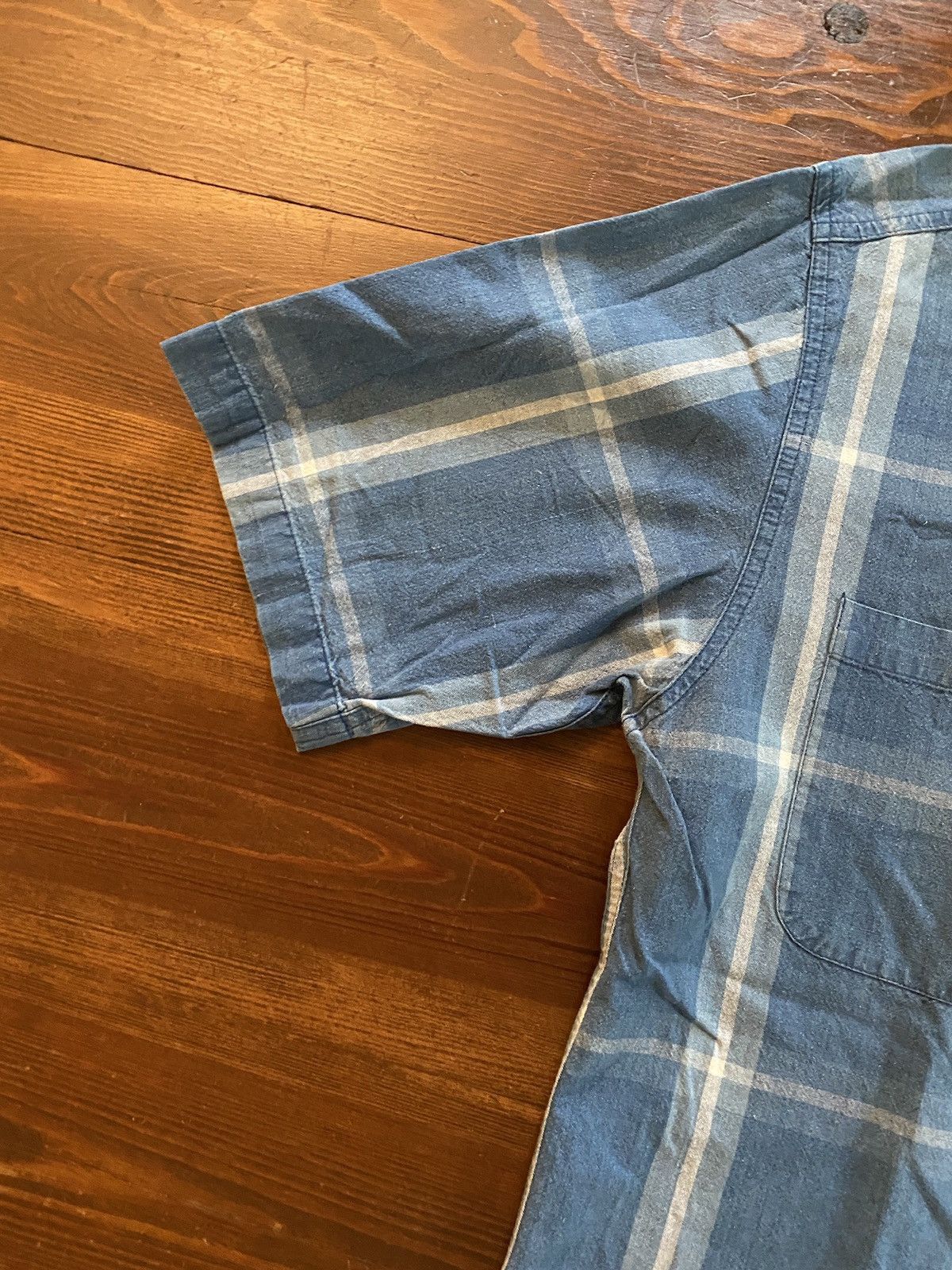Vintage Vintage 90’s Apparel Workshop Plaid Faded Denim Button Up Size US M / EU 48-50 / 2 - 4 Thumbnail