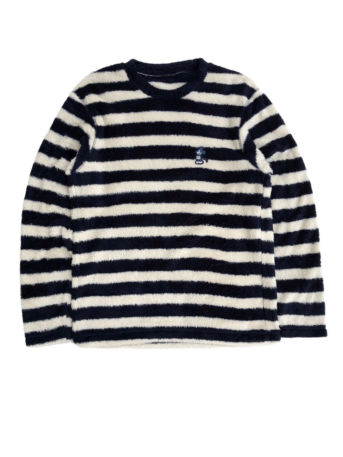 image of Disney x Kurt Cobain Uniqlo X Mickey Kurt Cobain Grunge Stripes Prisoner Fleece in Cream/Navy Blue 