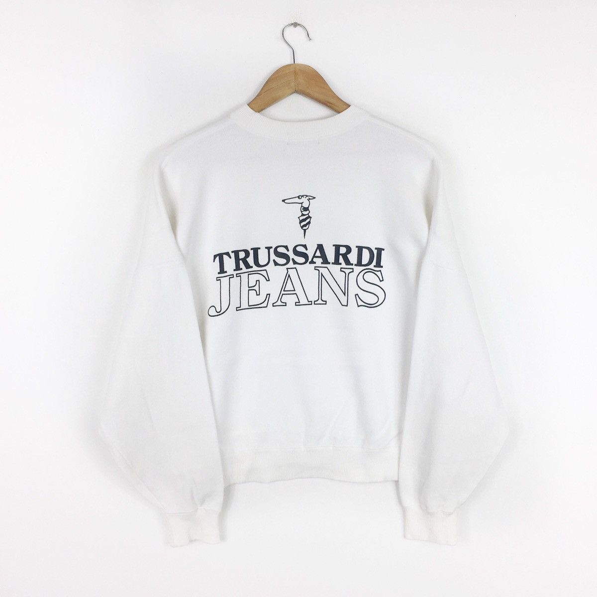 image of Trussardi Jeans Crewneck Sweatshirts Pullover Jumper in White, Men's (Size Large)