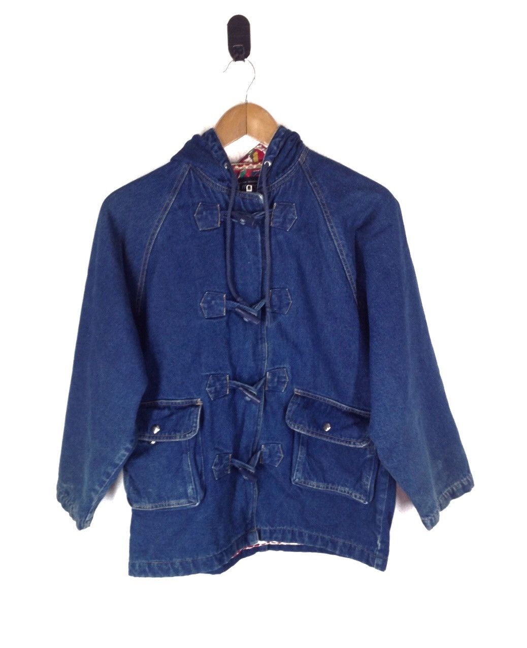Designer × Handmade Vtg Marbolis Denim Toggle Jacket with Colorful Inner Lining Size US M / EU 48-50 / 2 - 1 Thumbnail