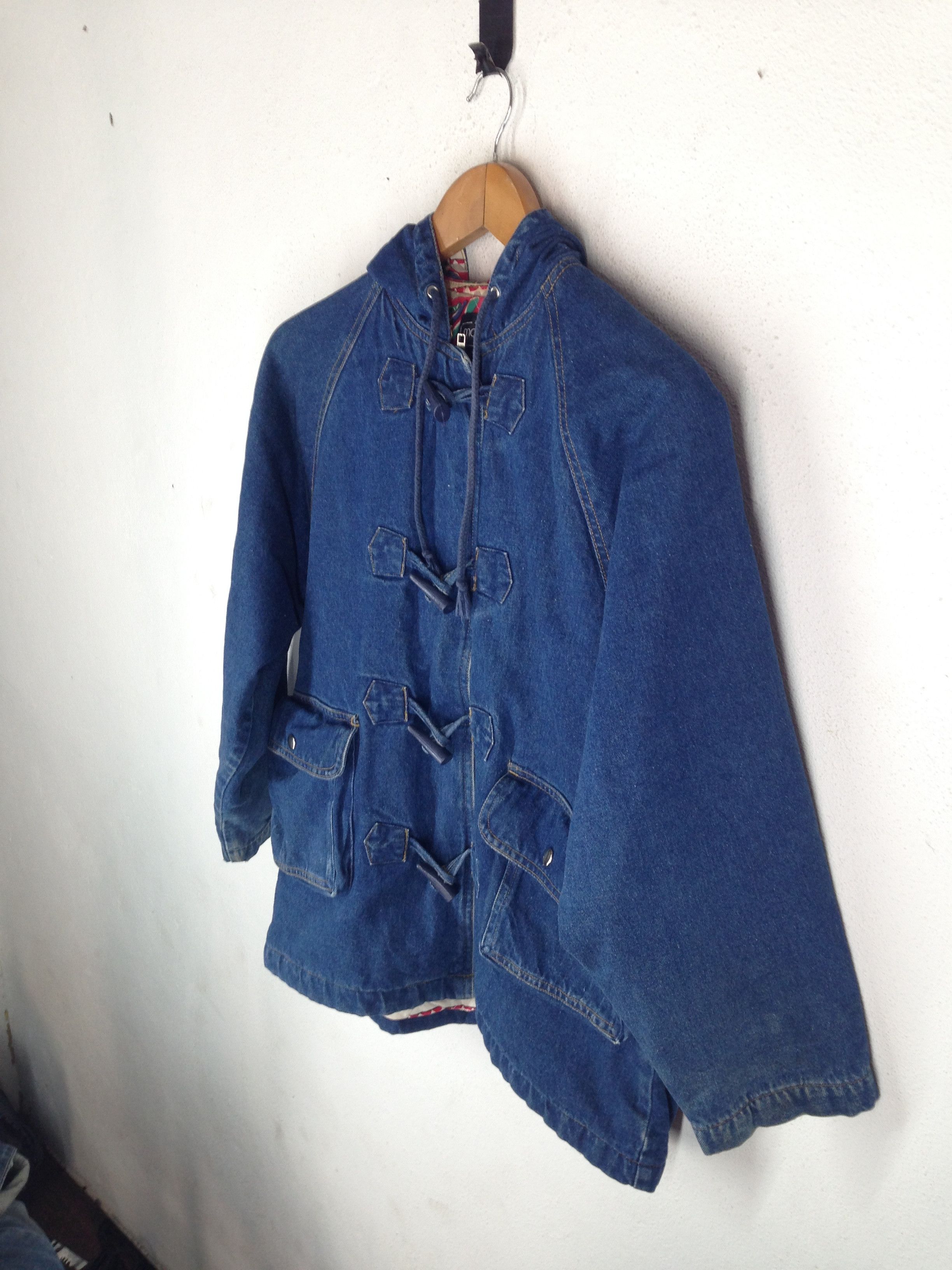 Designer × Handmade Vtg Marbolis Denim Toggle Jacket with Colorful Inner Lining Size US M / EU 48-50 / 2 - 2 Thumbnail