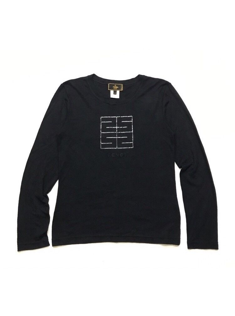 image of Vintage Fendi Big Logo Long Sleeve Tshirt in Black, Men's (Size Small)