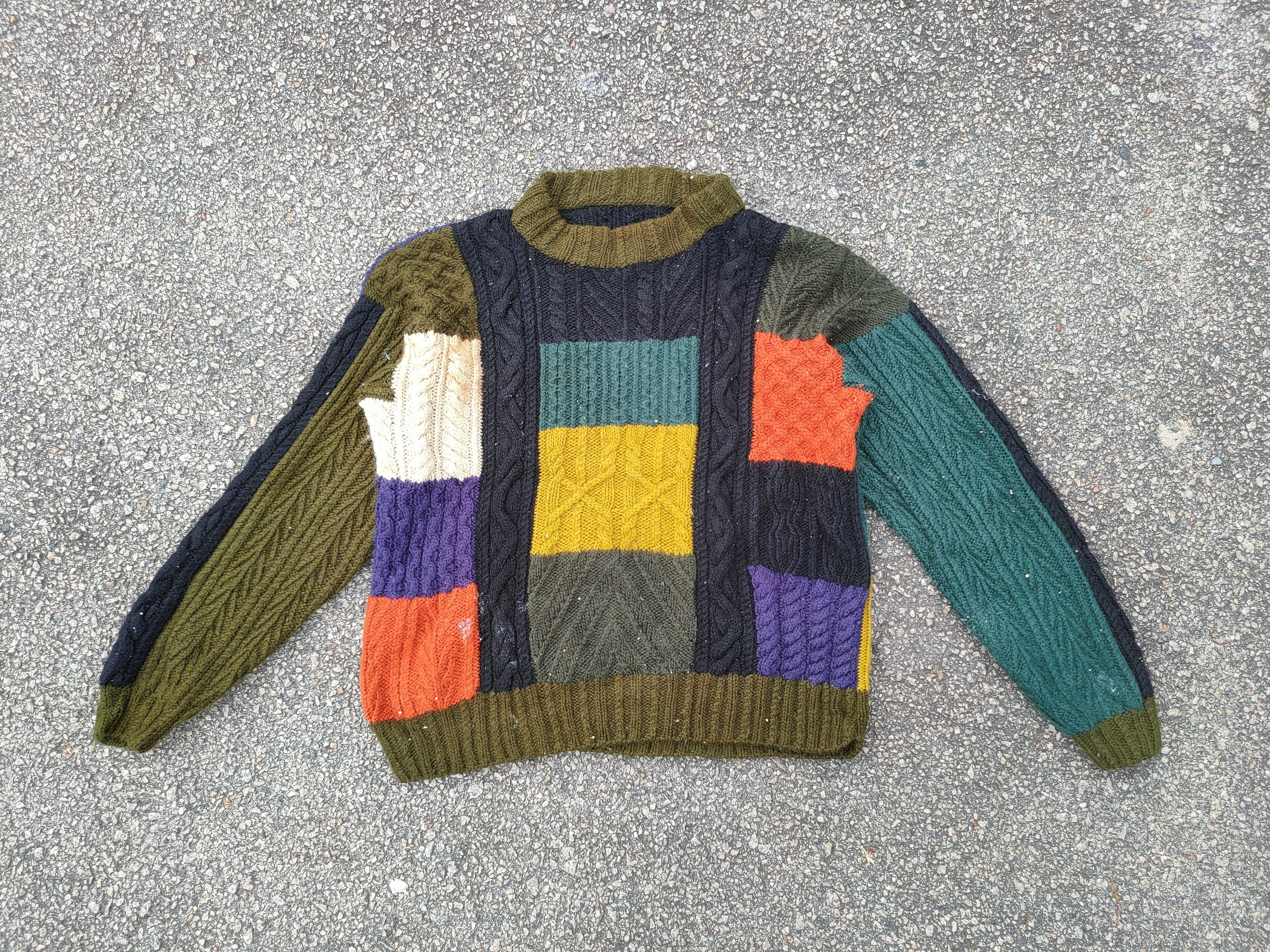 Aran Isles Knitwear Japan Art Patchwork handmade cable knitwear #S2803T Size US M / EU 48-50 / 2 - 1 Thumbnail