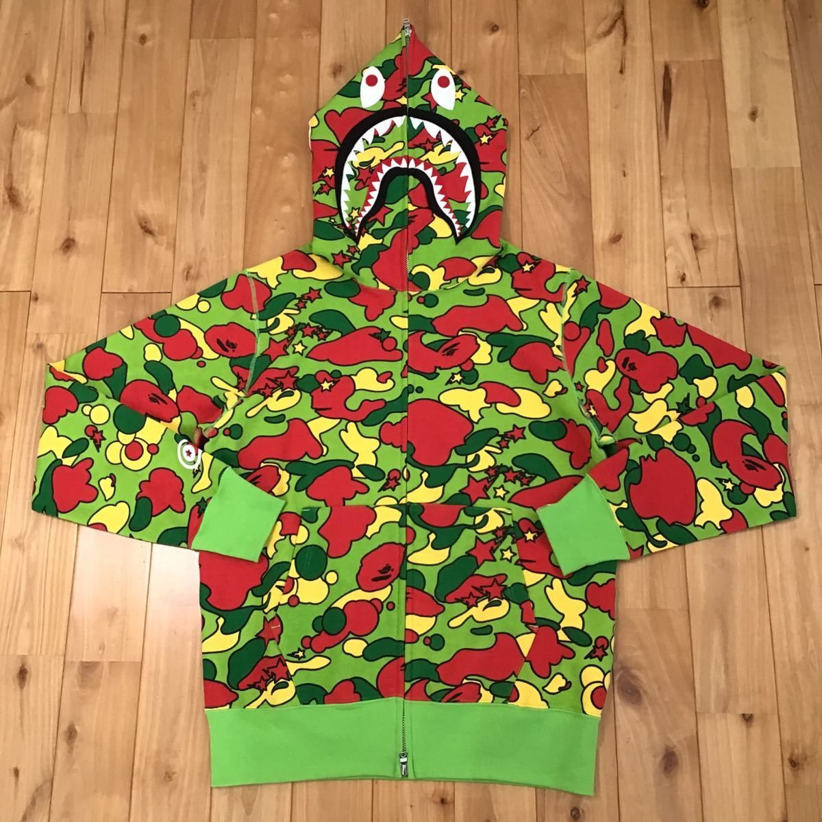 image of Bape Psyche Camo Shark Full Zip Hoodie in Green, Men's (Size Medium)