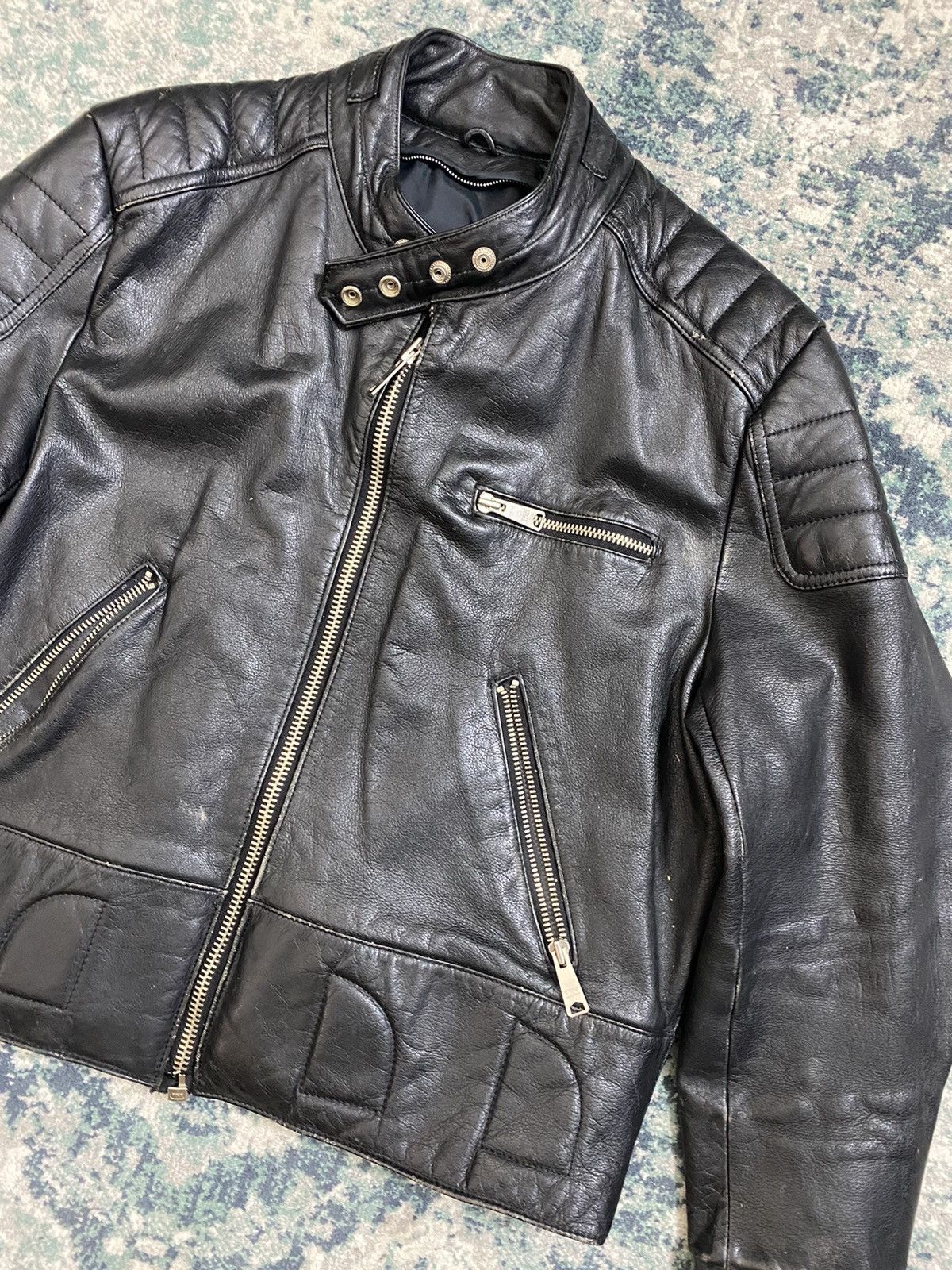 Genuine Leather × Vintage Vintage 1980 80’s Motorcycle Leather Jacket Size US L / EU 52-54 / 3 - 3 Thumbnail
