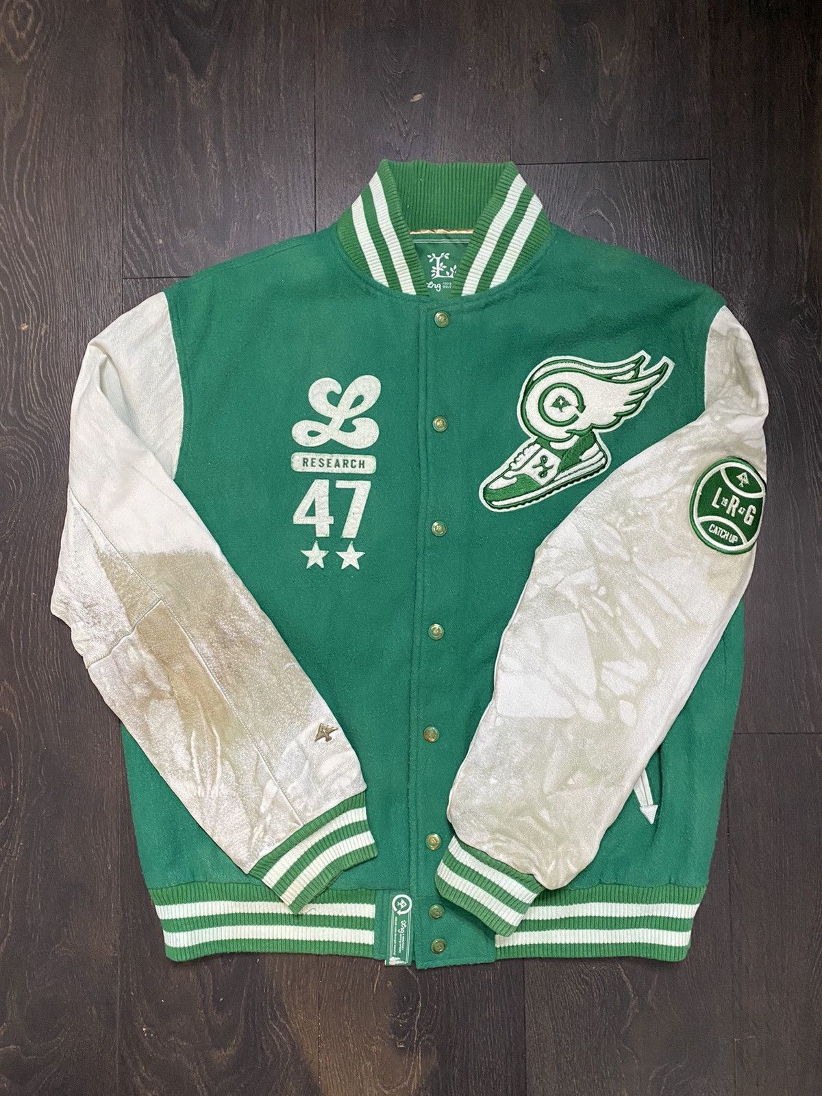 LRG Y2K LRG Button Up Letterman Varsity Leather Jacket Size US L / EU 52-54 / 3 - 4 Thumbnail