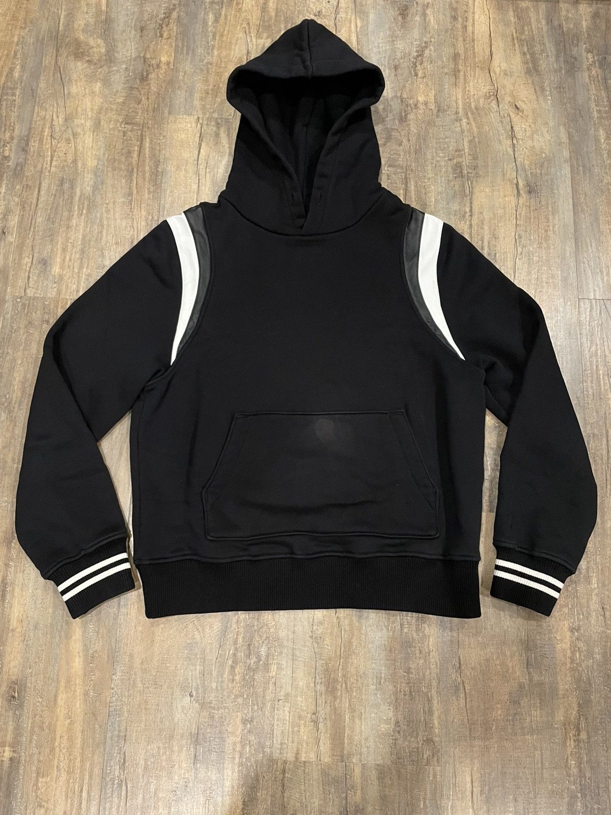Amiri NEW Amiri Varsity Leather-Accented Pullover Black Hoodie Size US M / EU 48-50 / 2 - 1 Thumbnail