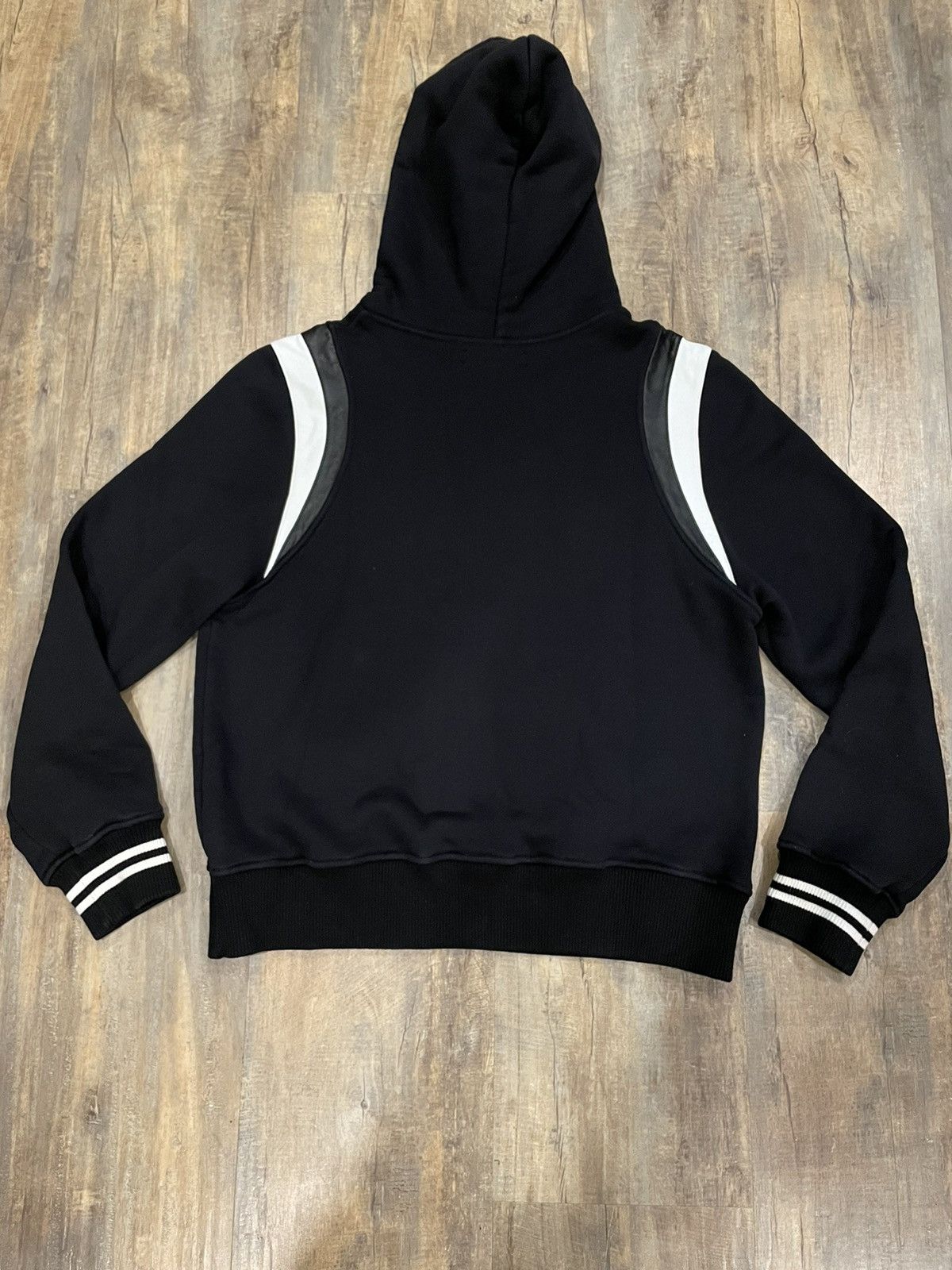 Amiri NEW Amiri Varsity Leather-Accented Pullover Black Hoodie Size US M / EU 48-50 / 2 - 2 Thumbnail