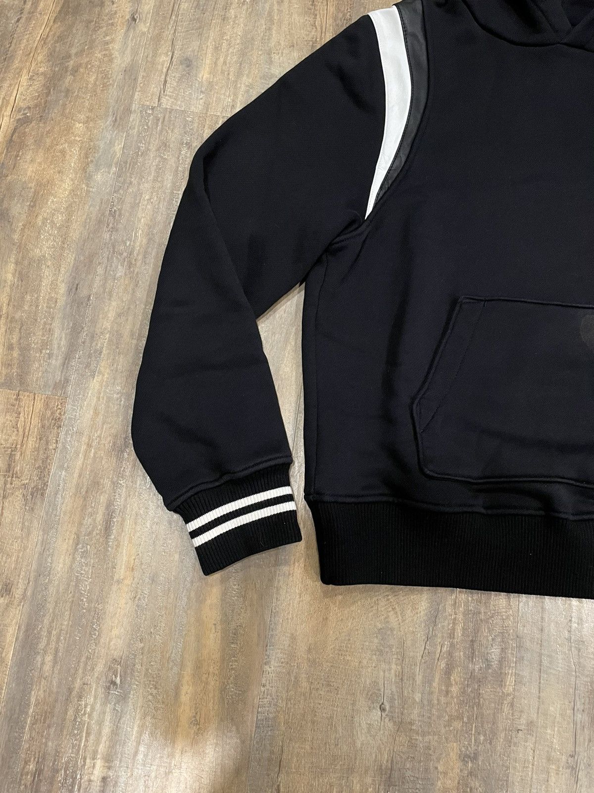 Amiri NEW Amiri Varsity Leather-Accented Pullover Black Hoodie Size US M / EU 48-50 / 2 - 3 Thumbnail