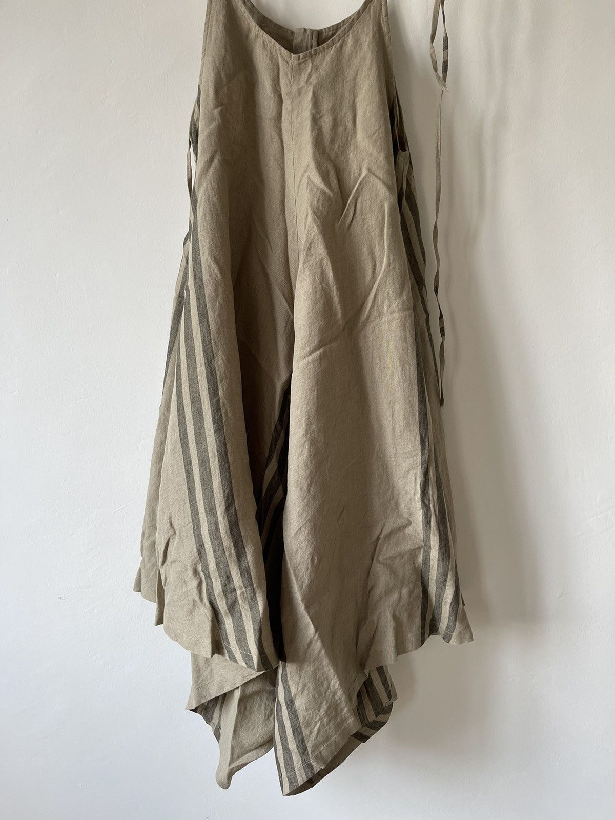image of Aleksandr Manamis Striped Linen Sleeveless Dress in Beige Khaki, Women's (Size Small)