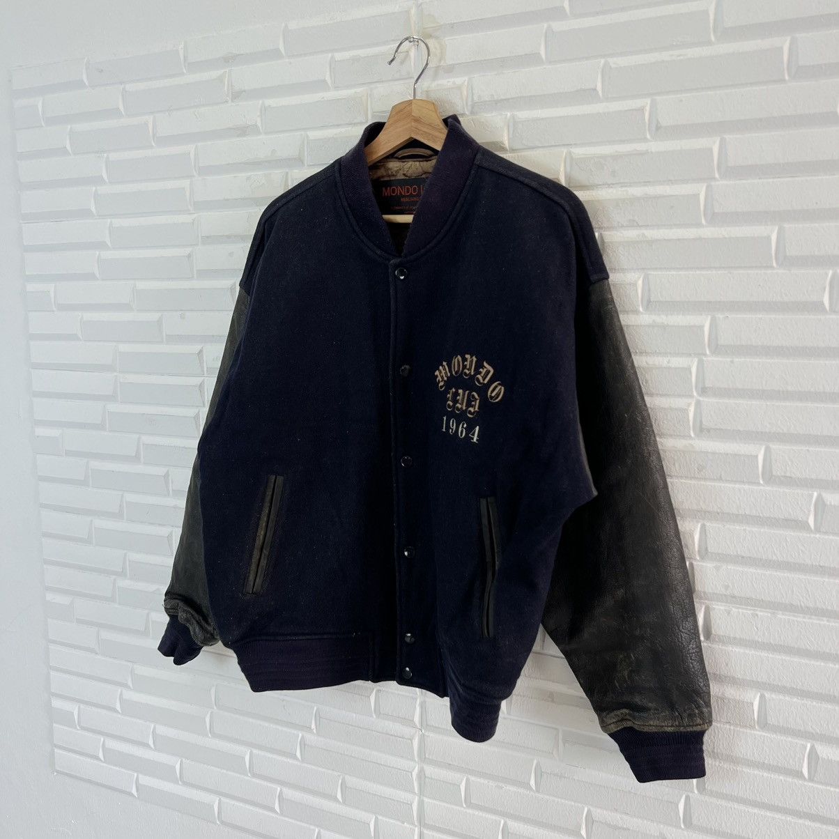 Japanese Brand VINTAGE VARSITY JACKET MONDO LUI BIG LOGO LEATHER HANDLING Size US M / EU 48-50 / 2 - 3 Thumbnail