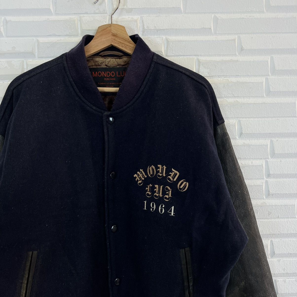 Japanese Brand VINTAGE VARSITY JACKET MONDO LUI BIG LOGO LEATHER HANDLING Size US M / EU 48-50 / 2 - 6 Thumbnail