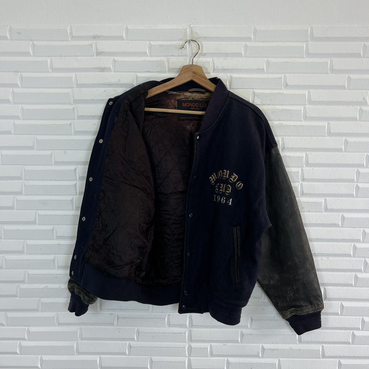 Japanese Brand VINTAGE VARSITY JACKET MONDO LUI BIG LOGO LEATHER HANDLING Size US M / EU 48-50 / 2 - 11 Thumbnail
