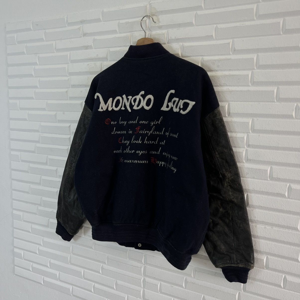 Japanese Brand VINTAGE VARSITY JACKET MONDO LUI BIG LOGO LEATHER HANDLING Size US M / EU 48-50 / 2 - 8 Thumbnail