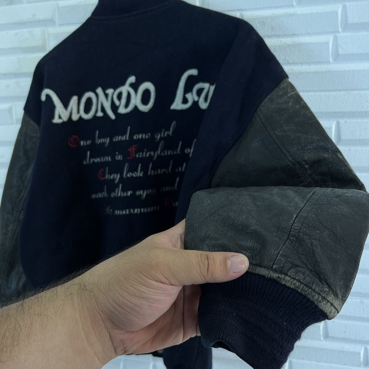 Japanese Brand VINTAGE VARSITY JACKET MONDO LUI BIG LOGO LEATHER HANDLING Size US M / EU 48-50 / 2 - 10 Thumbnail