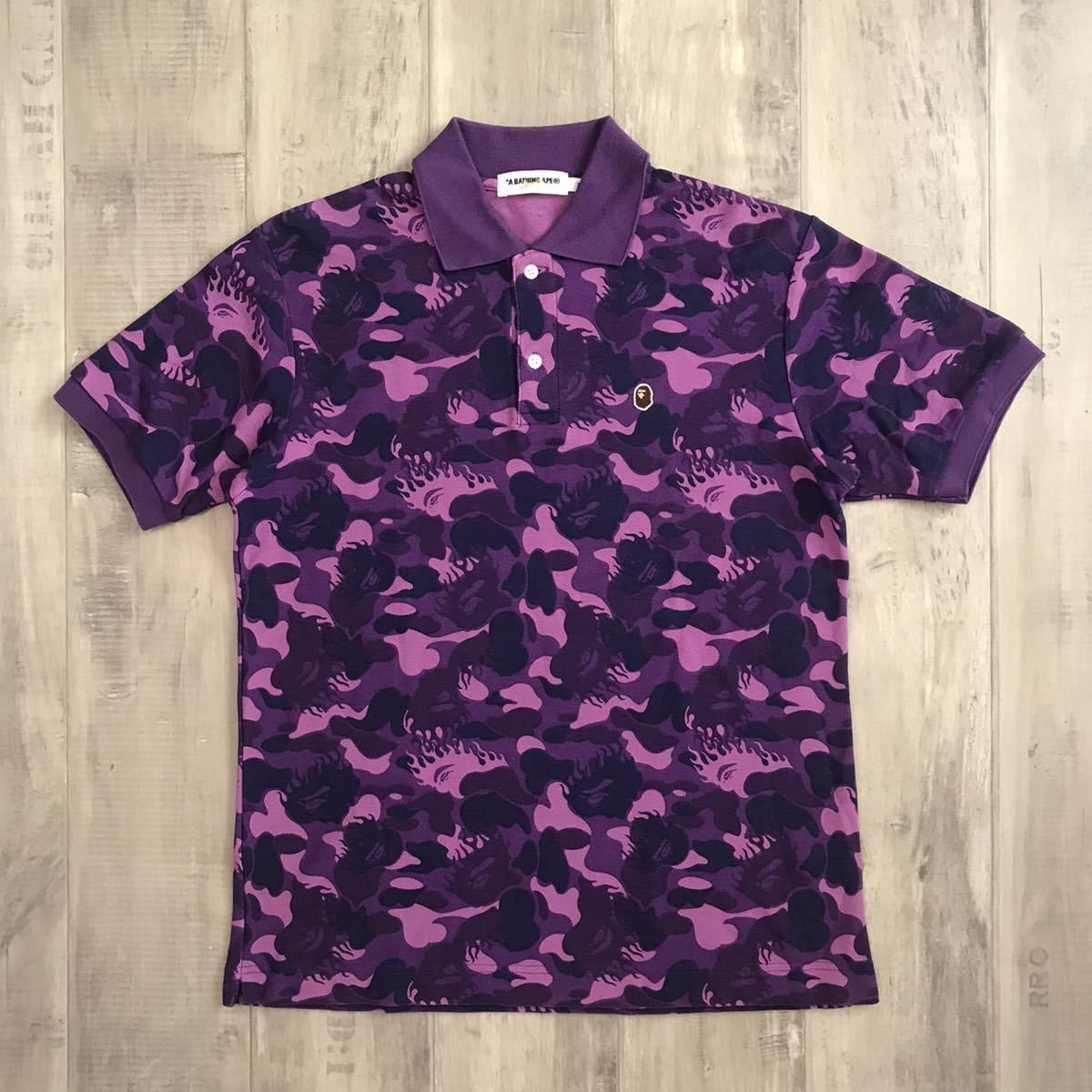 image of Bape Fire Camo Polo Shirt Purple Camo Flame A Bathing Ape, Men's (Size Medium)