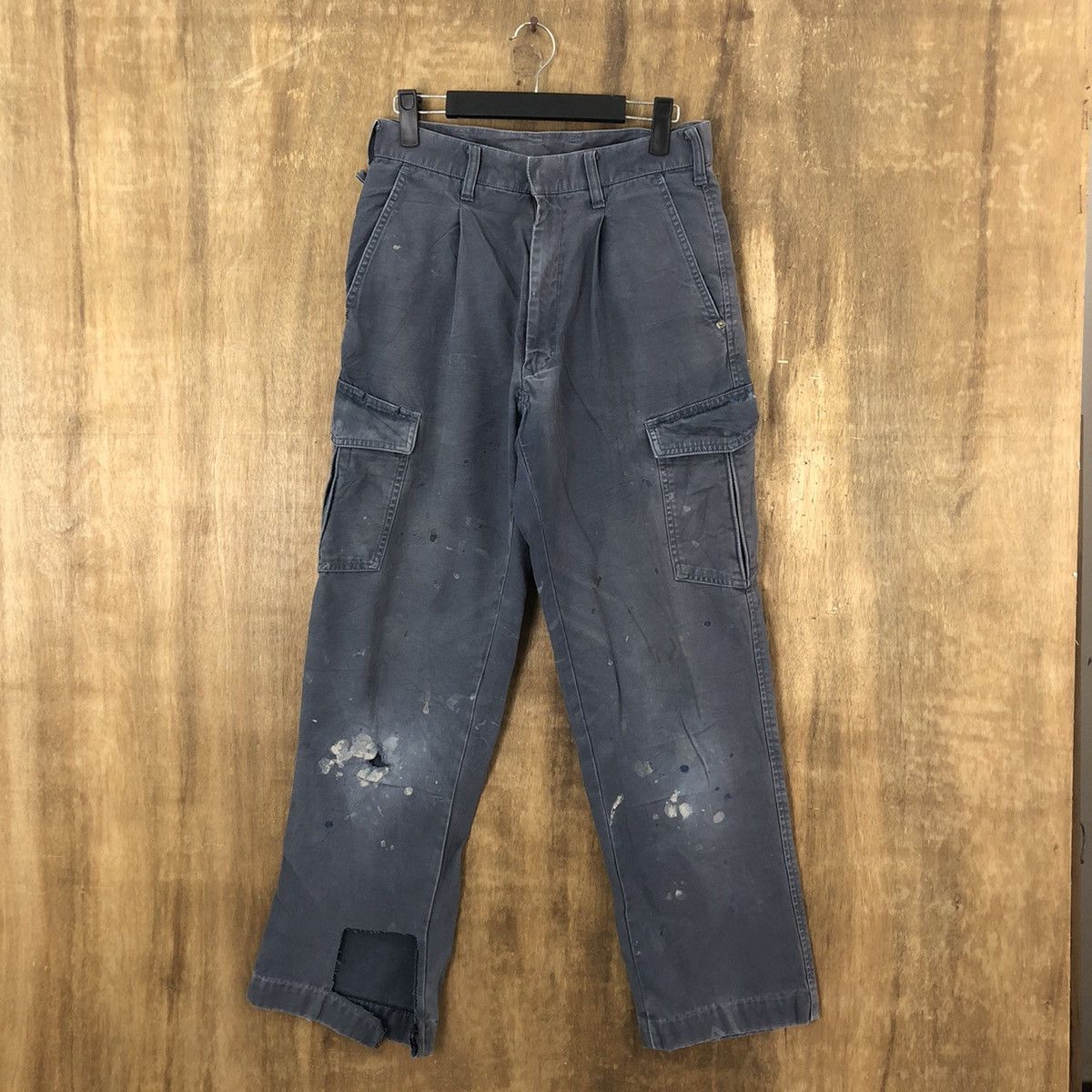 Japanese Brand Japanese Brand distressed thrashed Blue Cargo pants #6252 Size US 27 - 1 Thumbnail