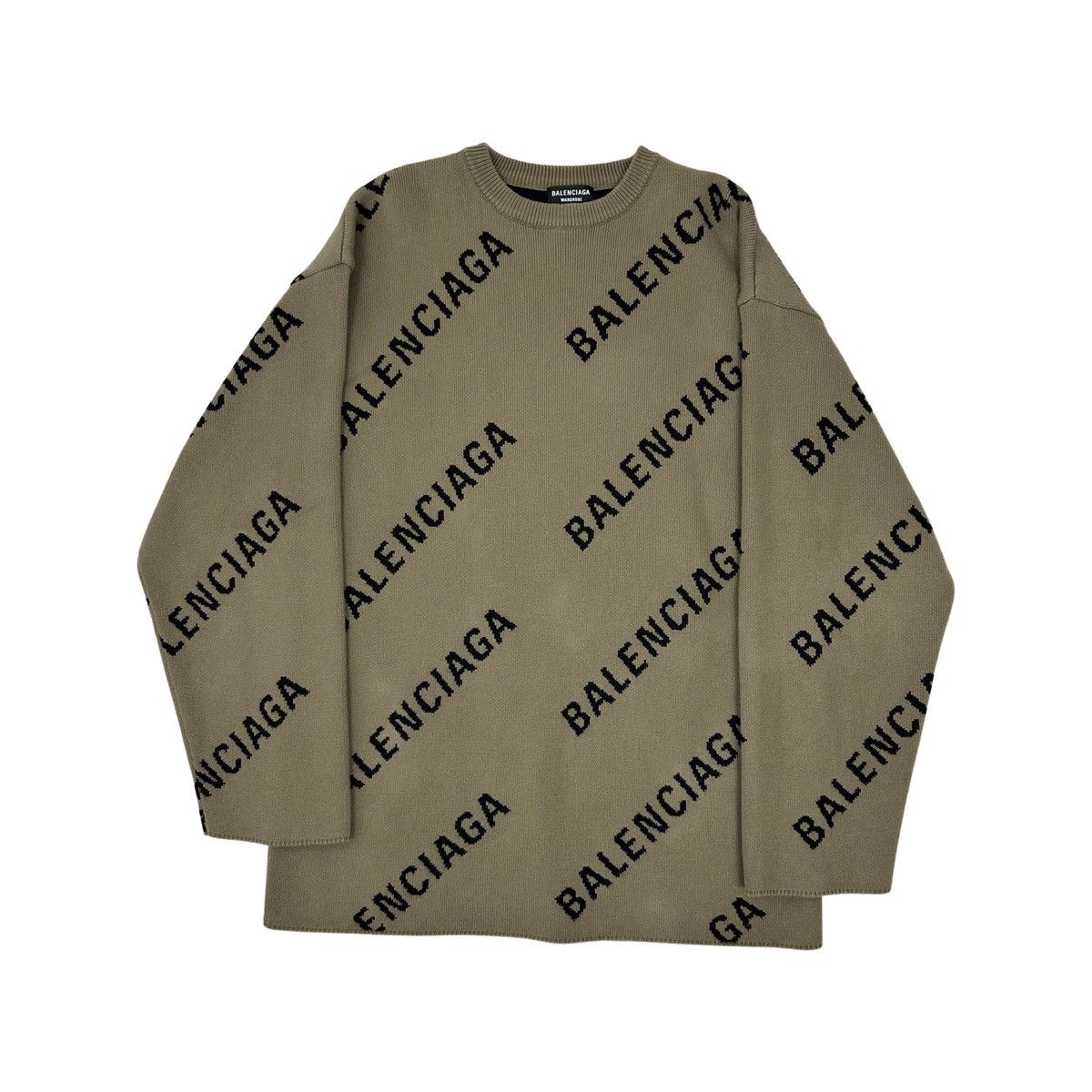 image of Balenciaga All Over Logo Crewneck in Brown, Men's (Size Small)