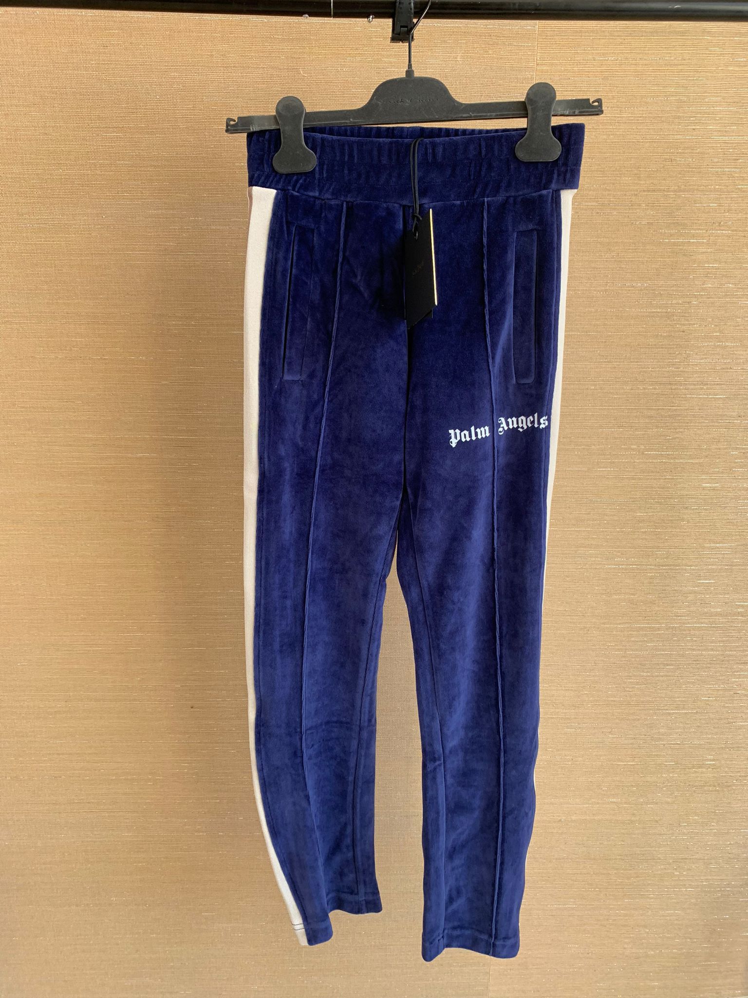 image of Palm Angels Chenille Track Pants In Blue White in Blue/White, Men's (Size 26)
