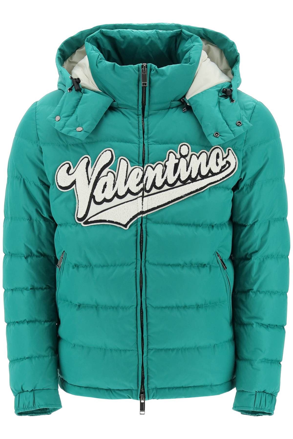 Valentino Short Down Jacket With Logo Patch