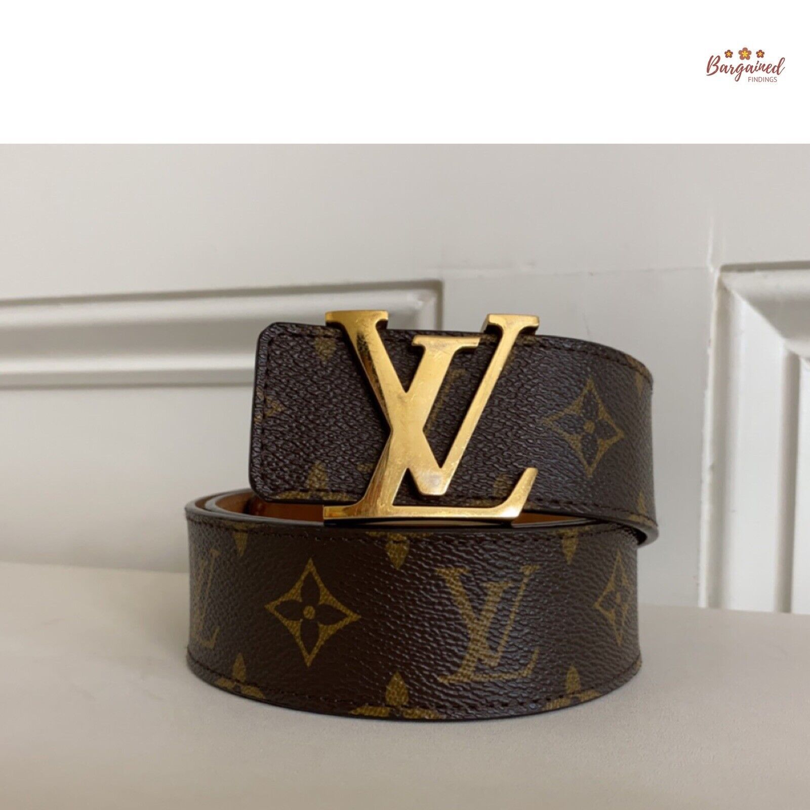 Louis Vuitton Louis Vuitton Monogram Canvas Leather Gold LV Initials Belt