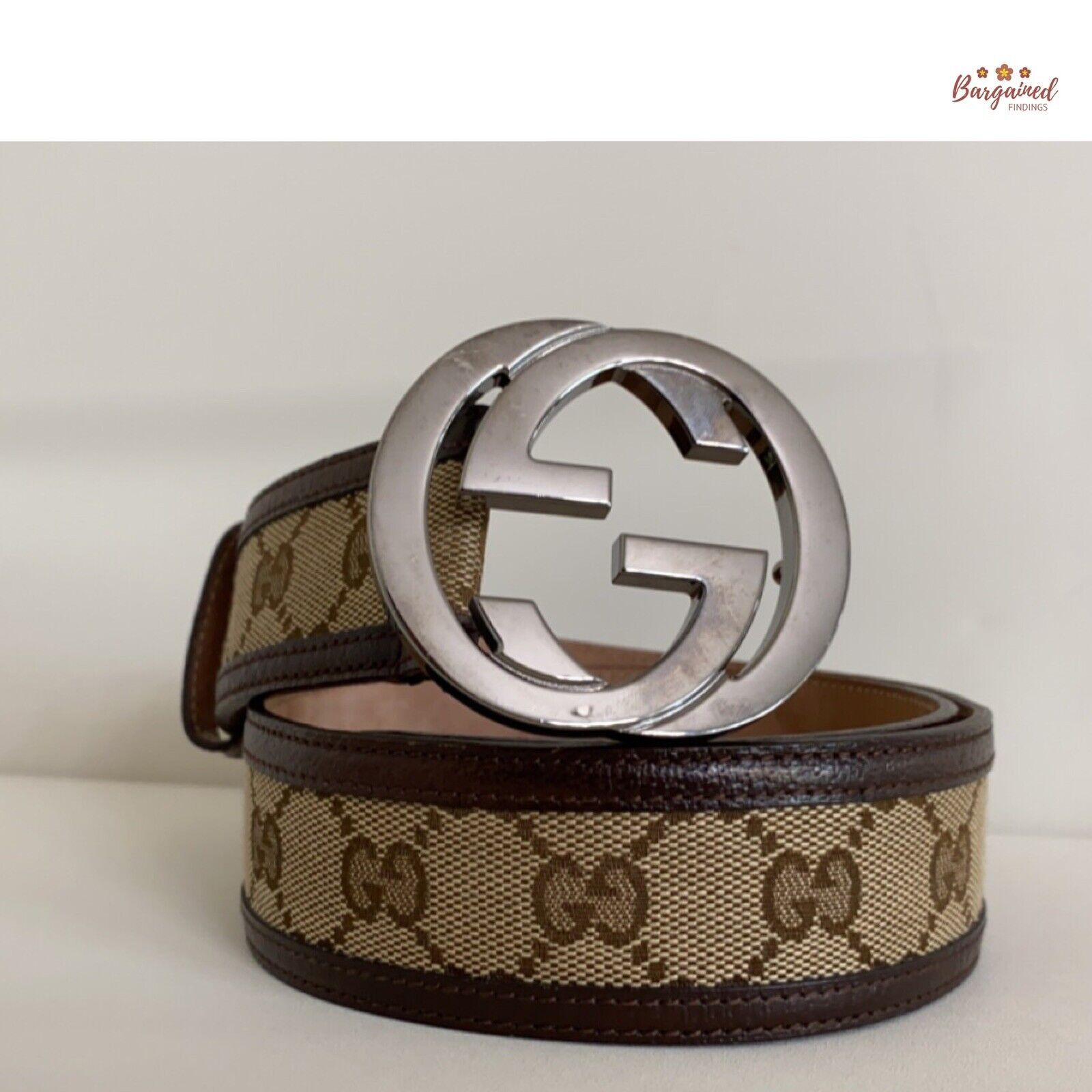 Gucci GUCCI Brown Monogram Canvas Silver Interlocking Buckle Belt Size ONE SIZE - 1 Thumbnail