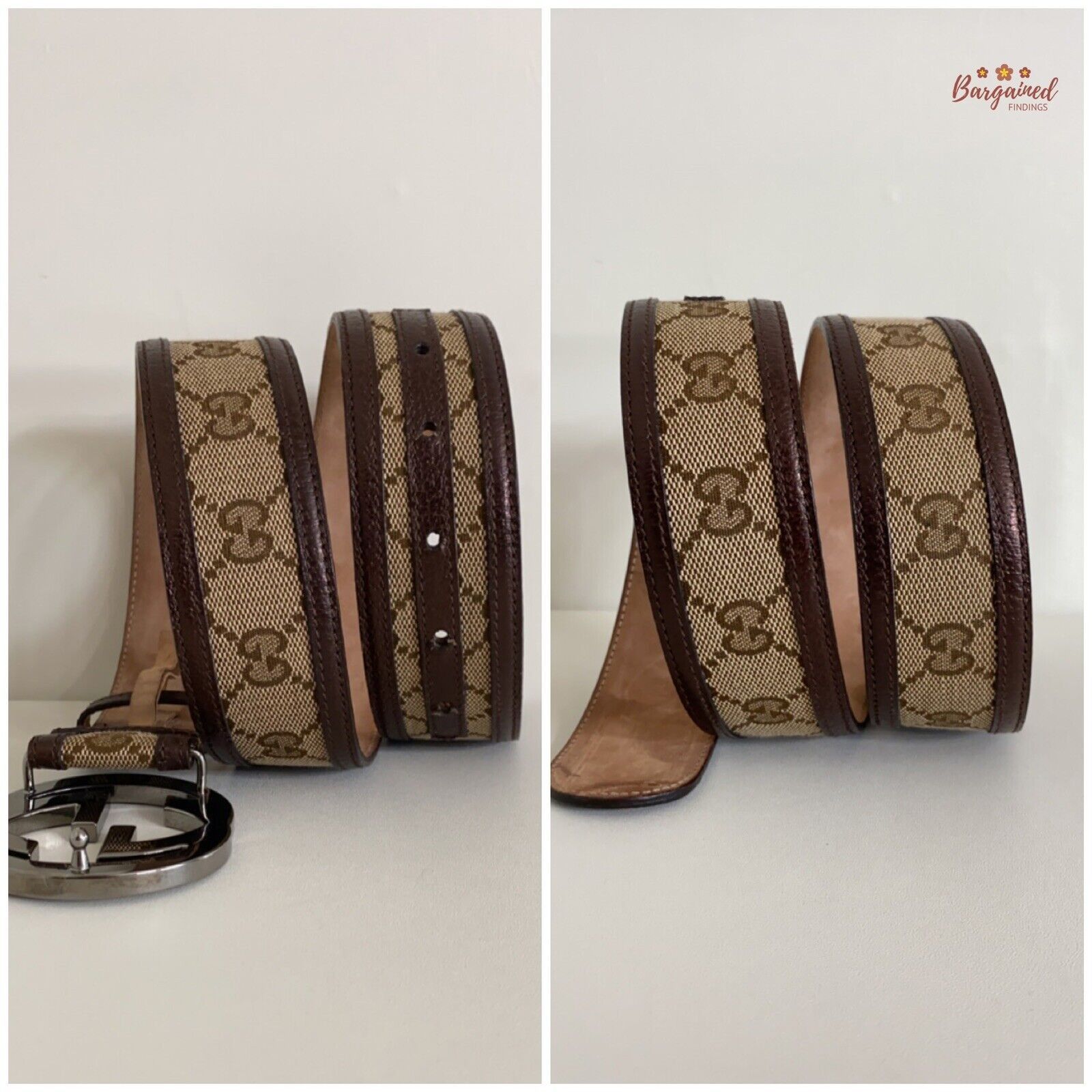 Gucci GUCCI Brown Monogram Canvas Silver Interlocking Buckle Belt Size ONE SIZE - 7 Thumbnail