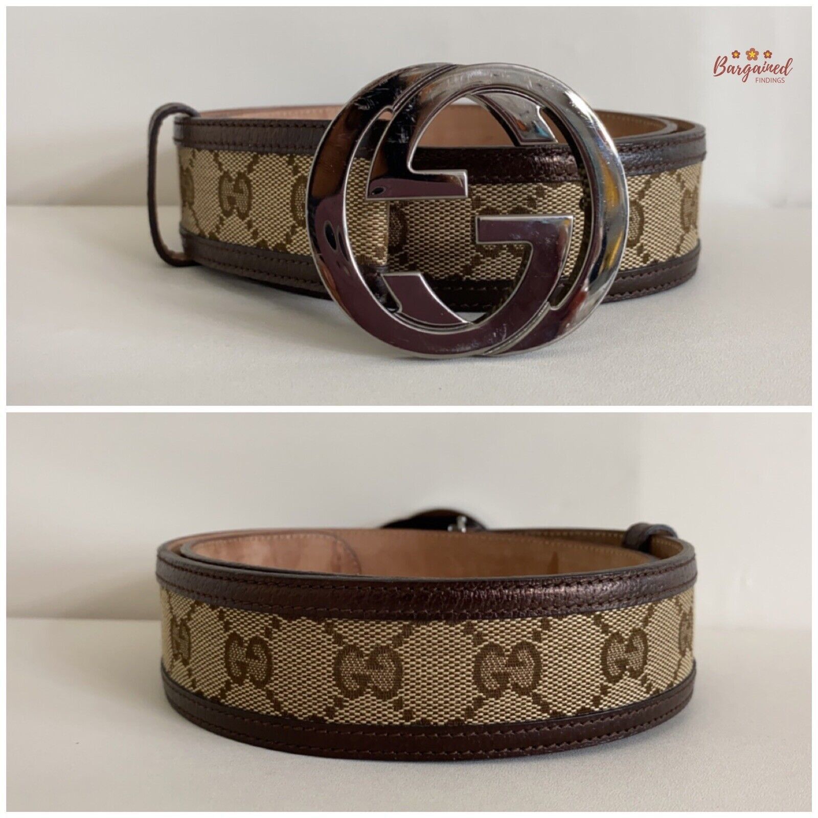 Gucci GUCCI Brown Monogram Canvas Silver Interlocking Buckle Belt Size ONE SIZE - 3 Thumbnail