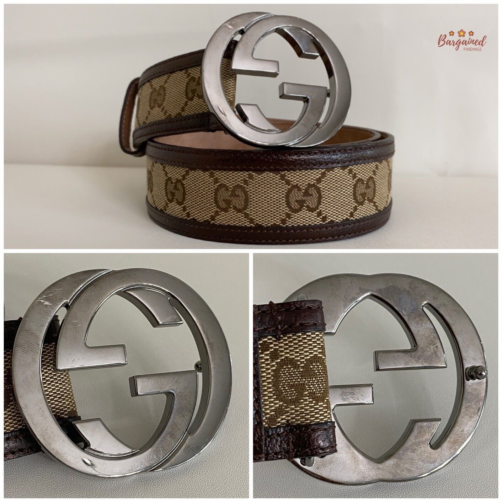 Gucci GUCCI Brown Monogram Canvas Silver Interlocking Buckle Belt Size ONE SIZE - 2 Thumbnail