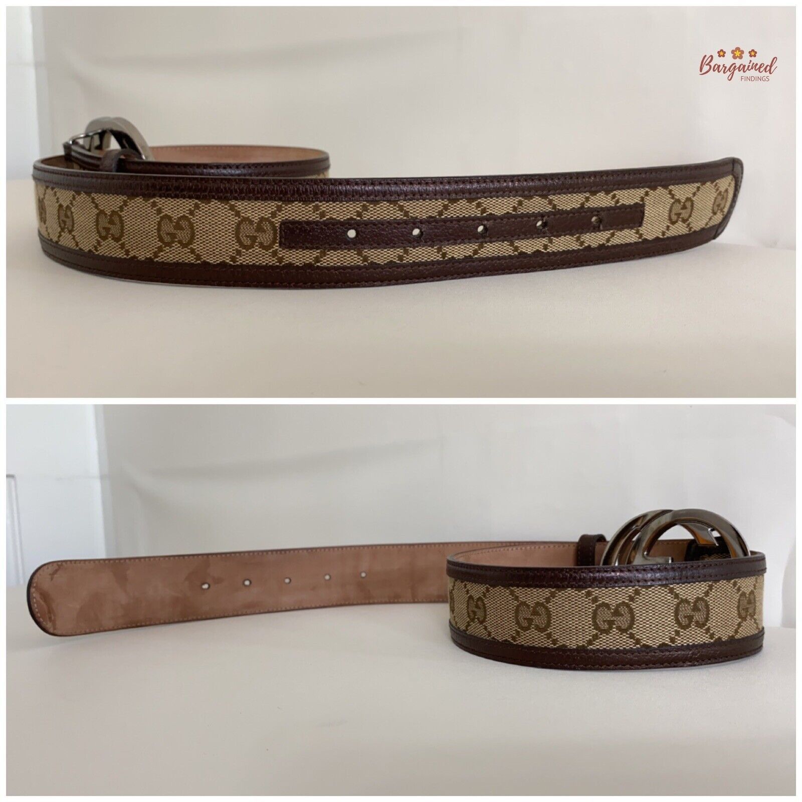 Gucci GUCCI Brown Monogram Canvas Silver Interlocking Buckle Belt Size ONE SIZE - 10 Thumbnail