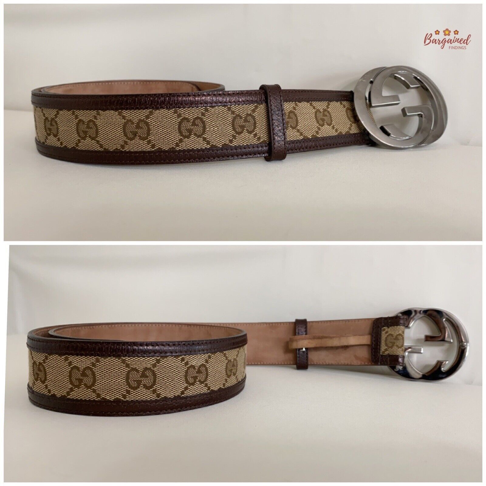 Gucci GUCCI Brown Monogram Canvas Silver Interlocking Buckle Belt Size ONE SIZE - 9 Thumbnail