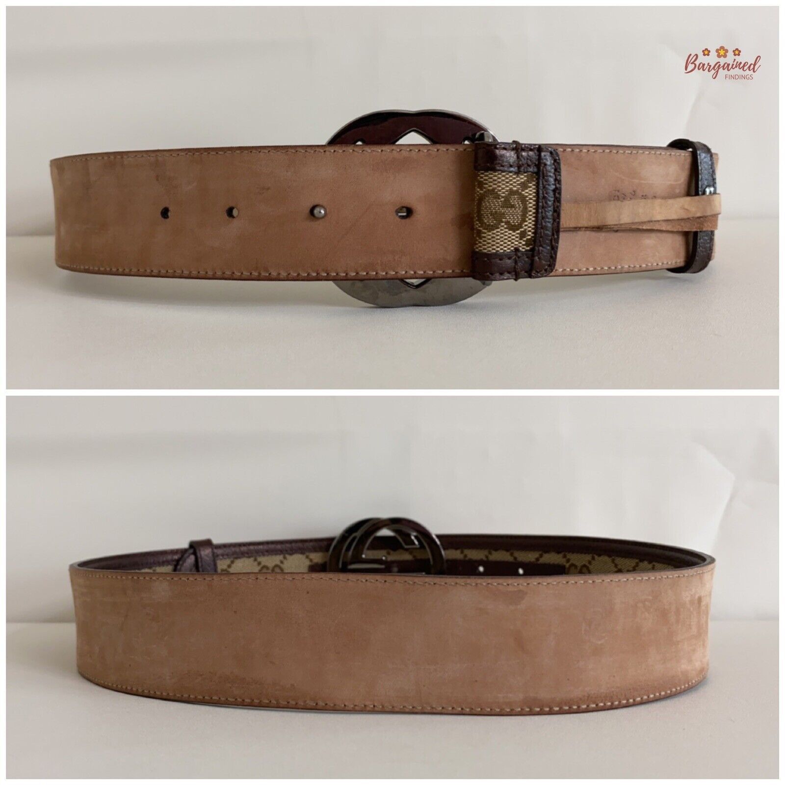 Gucci GUCCI Brown Monogram Canvas Silver Interlocking Buckle Belt Size ONE SIZE - 5 Thumbnail
