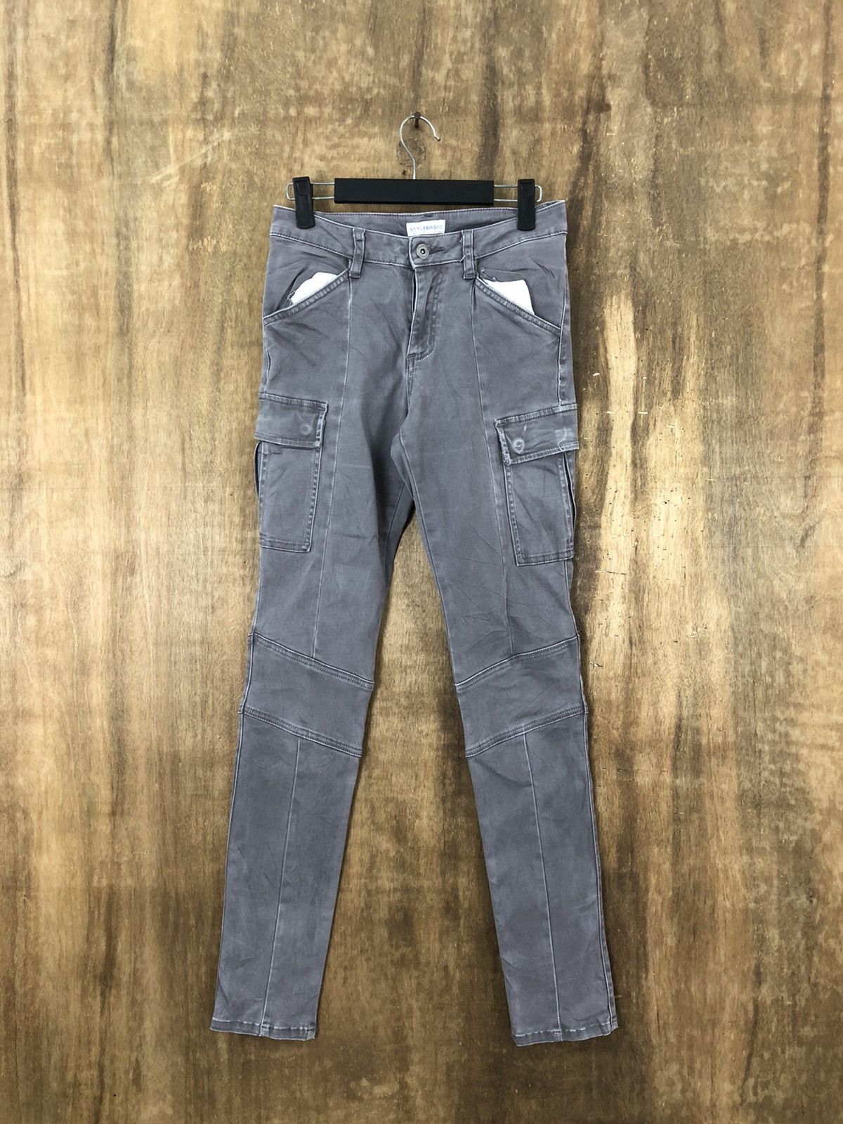 image of Vintage Style Basic Multipocket Tacticl Cargo Skinny Pants 6216 in Grey, Women's (Size 24)