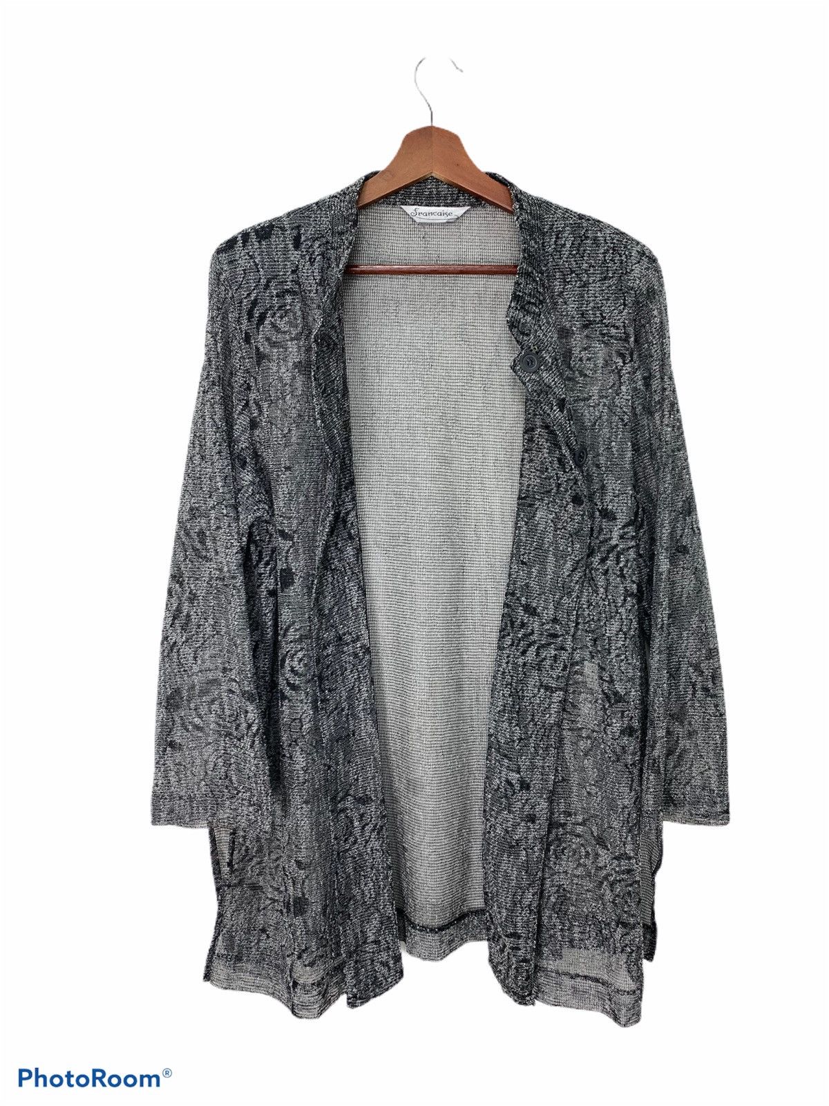 Japanese Brand FRANCAISE Mesh Net Fullprint Rose Transparent Long Cardigan Size L / US 10 / IT 46 - 3 Thumbnail