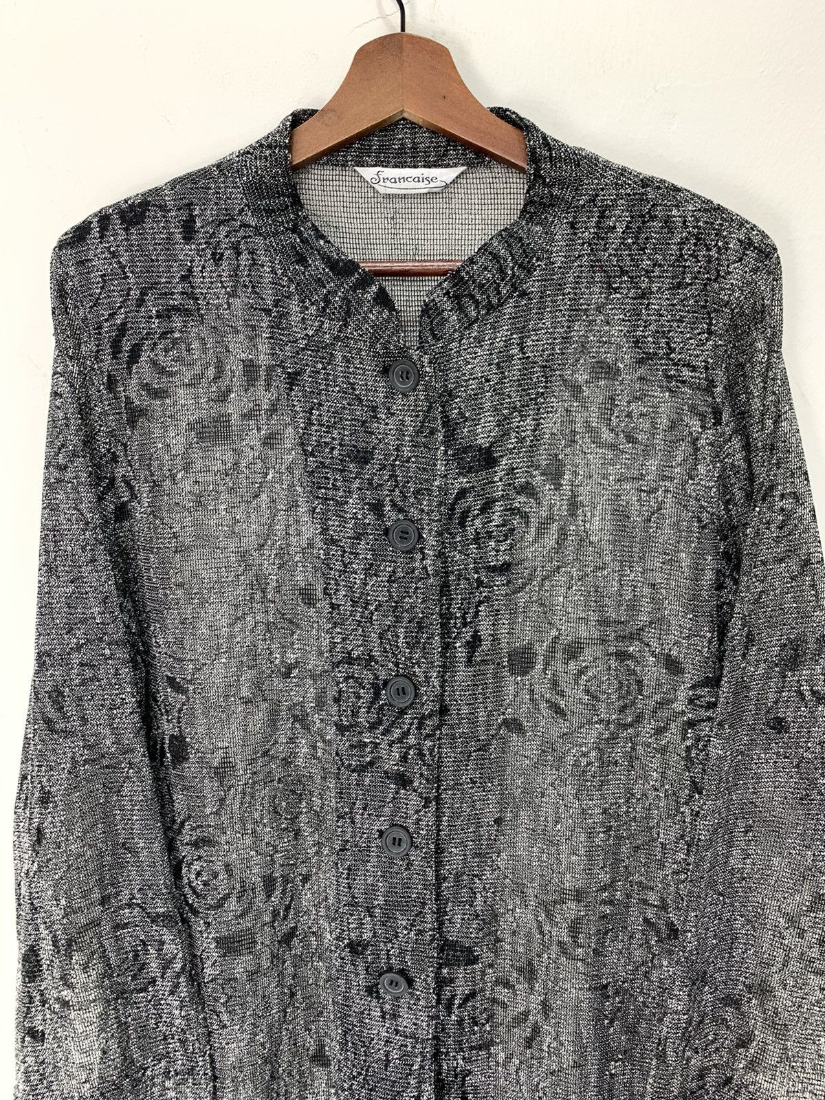 Japanese Brand FRANCAISE Mesh Net Fullprint Rose Transparent Long Cardigan Size L / US 10 / IT 46 - 4 Thumbnail