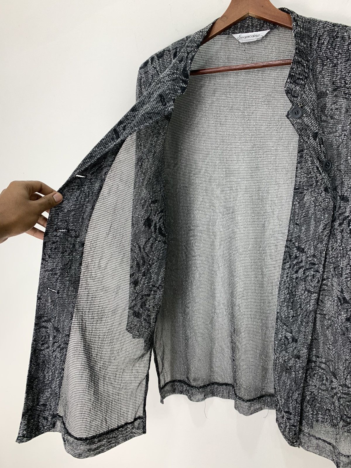 Japanese Brand FRANCAISE Mesh Net Fullprint Rose Transparent Long Cardigan Size L / US 10 / IT 46 - 11 Thumbnail