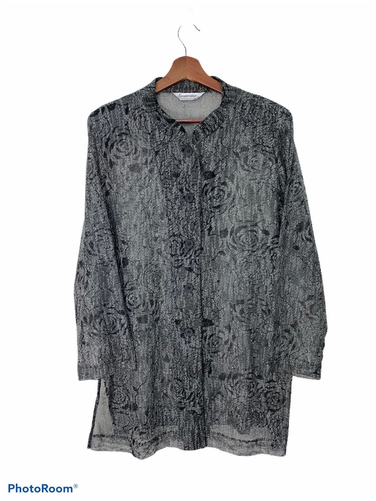 Japanese Brand FRANCAISE Mesh Net Fullprint Rose Transparent Long Cardigan Size L / US 10 / IT 46 - 1 Thumbnail