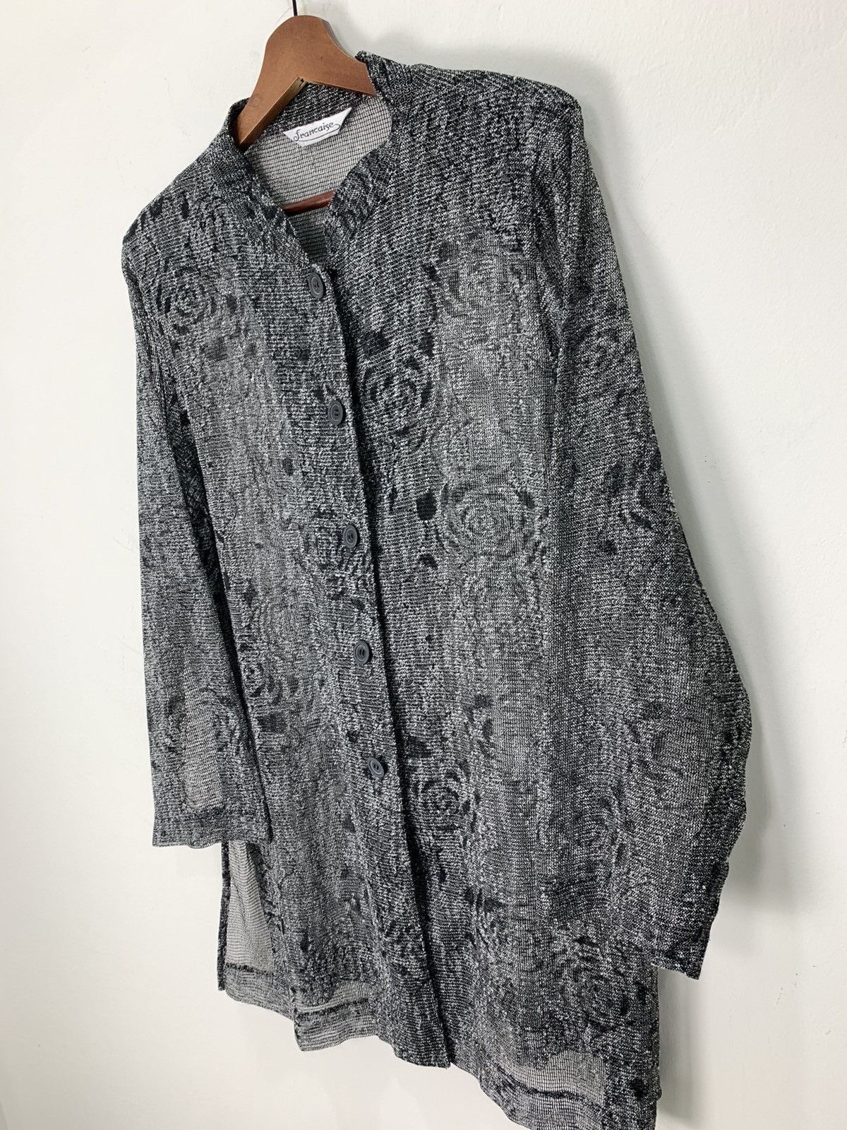 Japanese Brand FRANCAISE Mesh Net Fullprint Rose Transparent Long Cardigan Size L / US 10 / IT 46 - 7 Thumbnail
