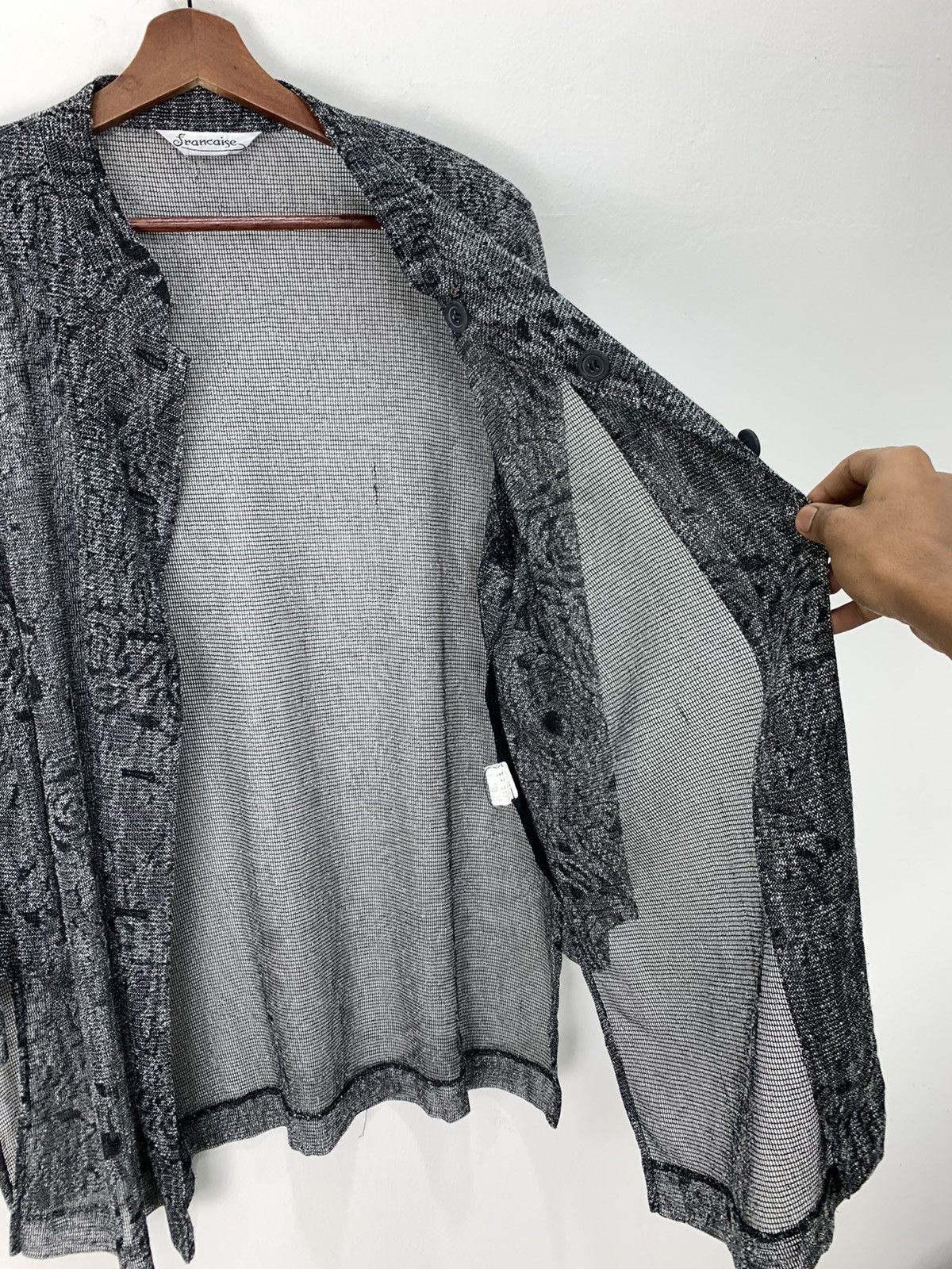 Japanese Brand FRANCAISE Mesh Net Fullprint Rose Transparent Long Cardigan Size L / US 10 / IT 46 - 12 Thumbnail