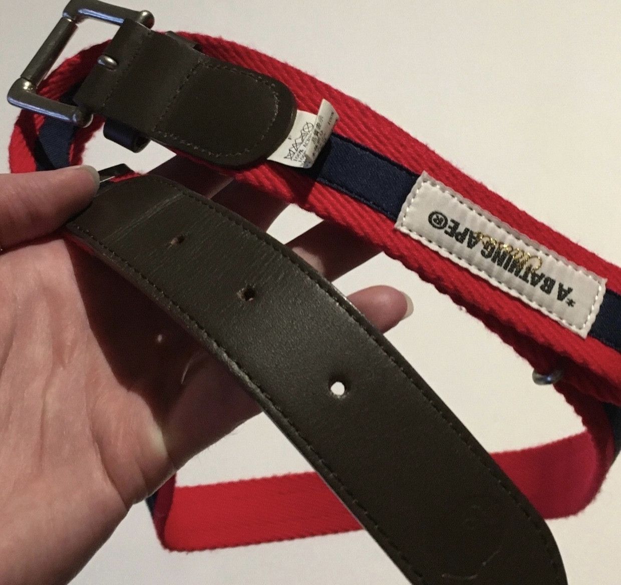 image of Bape Leather Logo Belt in Red, Men's