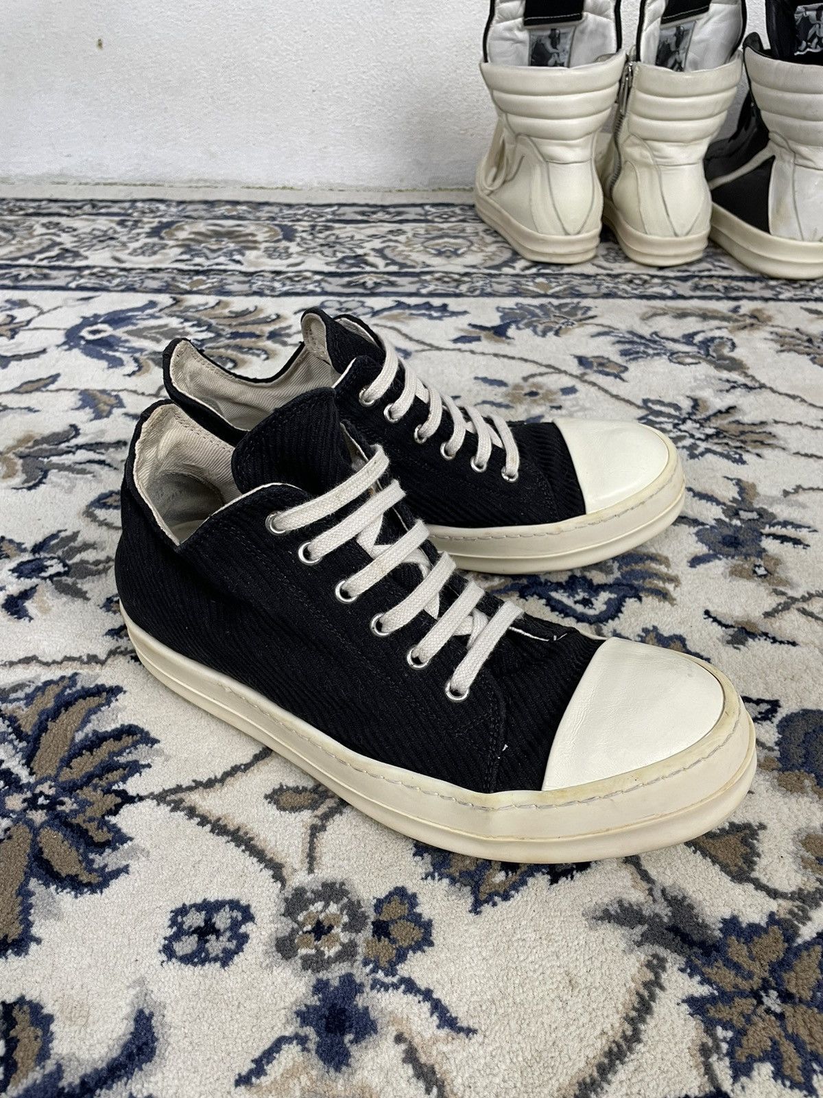 Rick Owens DRKSHDW Ramones Low Top Black Corduroy Sneakers New