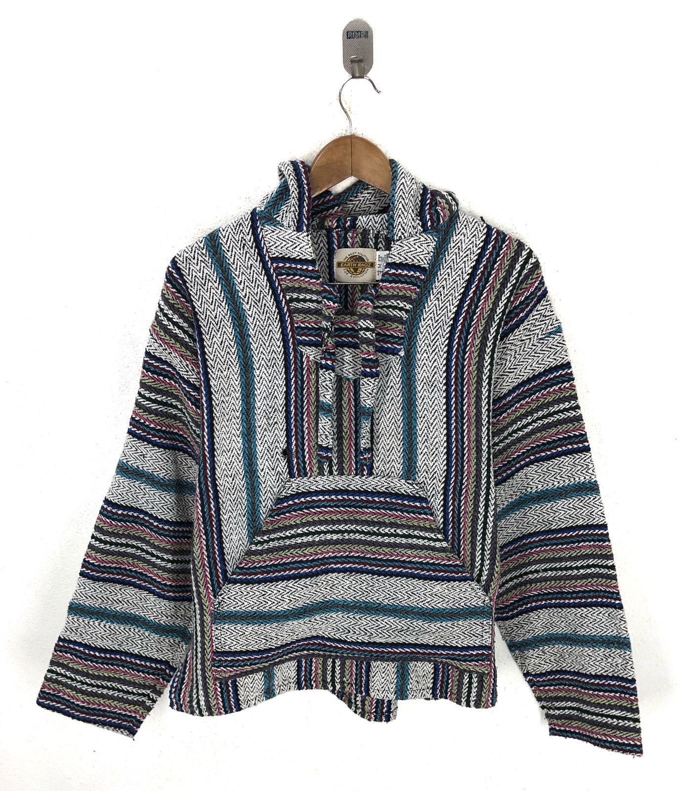 image of Earth Ragz x Made In USA Baja Earth Rags Poncho Knitwear Sweater Hoodie Fashion Cw21 (Size Medium)