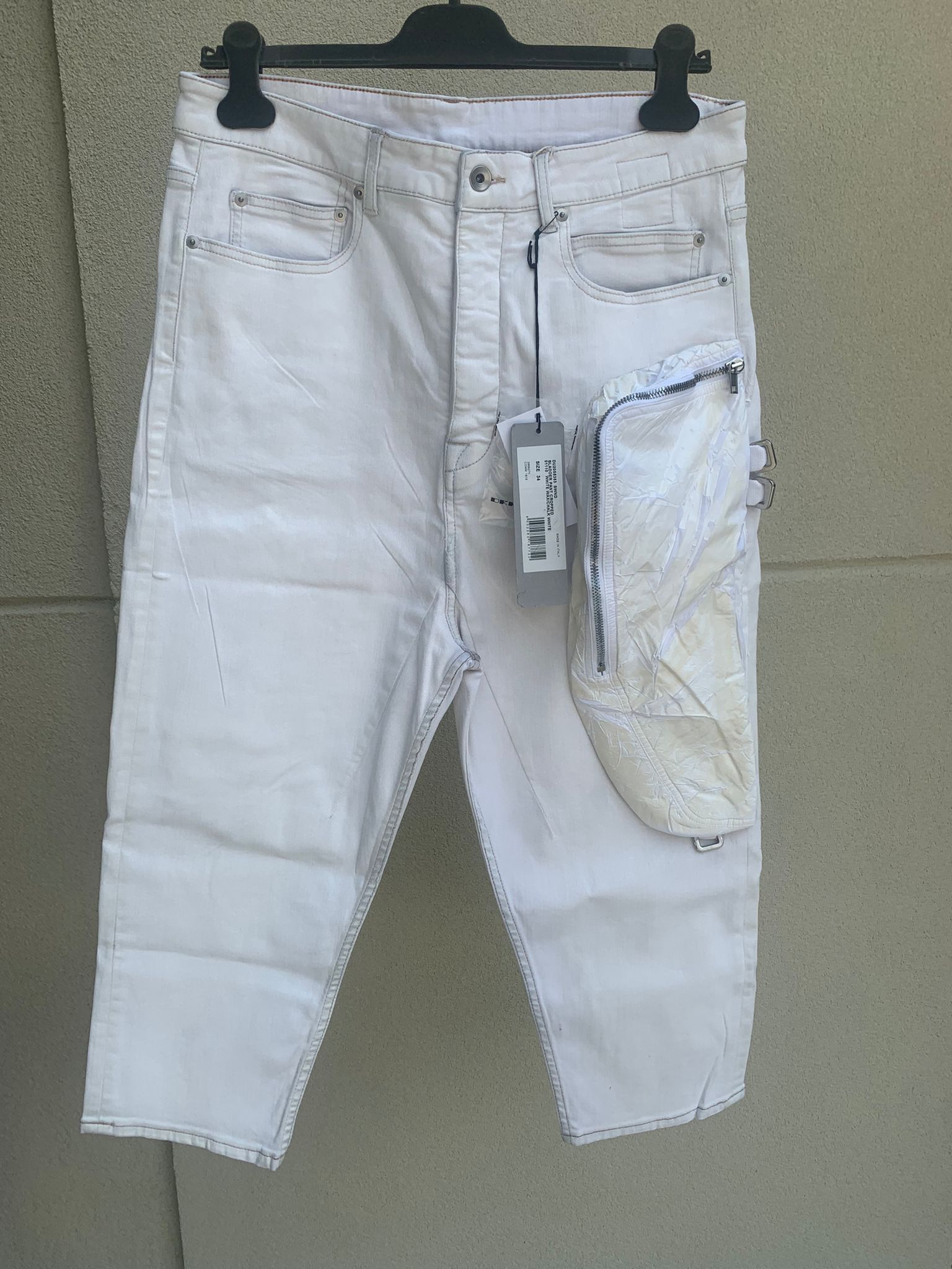 image of Rick Owens Drkshdw Bladder Cropped Denim In Chalk White, Men's (Size 34)