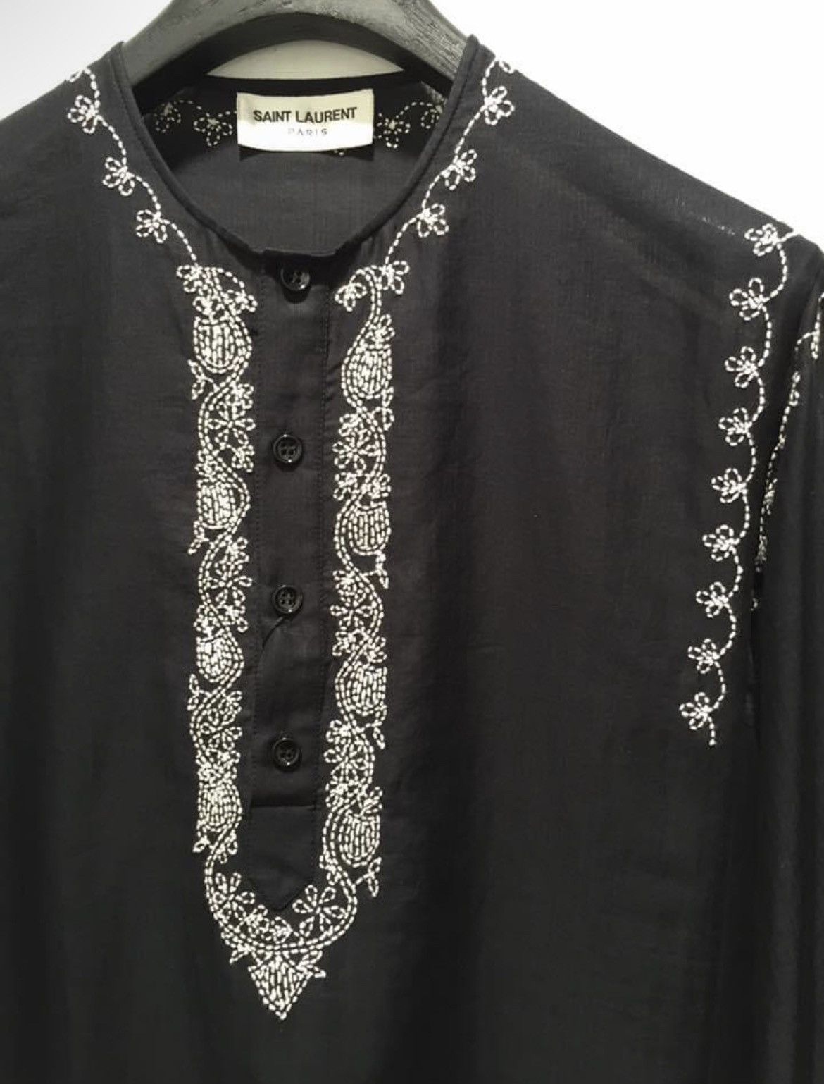 Hedi Slimane × Saint Laurent Paris 15SS Embroidered Henley Tunic sz38 Size US S / EU 44-46 / 1 - 2 Thumbnail
