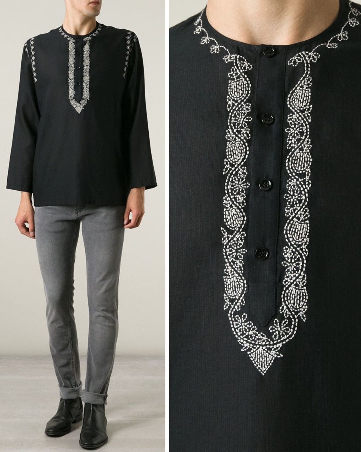 Hedi Slimane × Saint Laurent Paris 15SS Embroidered Henley Tunic sz38 Size US S / EU 44-46 / 1 - 9 Thumbnail